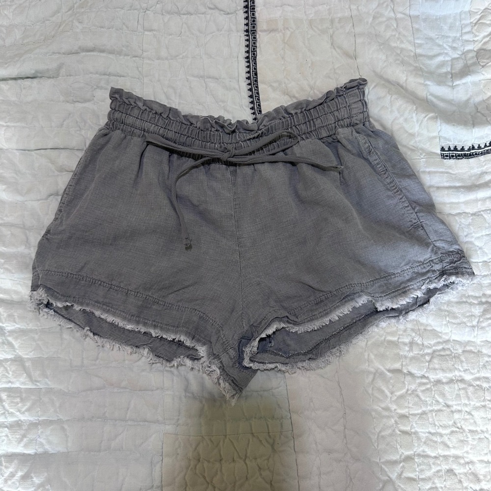 Cloth & Stone Shorts Grey Linen Blend Paperbag Waist Frayed Hem Small